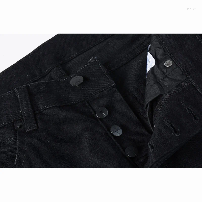 2025 S Fashion Designer Men S Jeans Arrivals Distressed Black American Fashion Style High Streetwear Stretch Skinny Ripped Holes