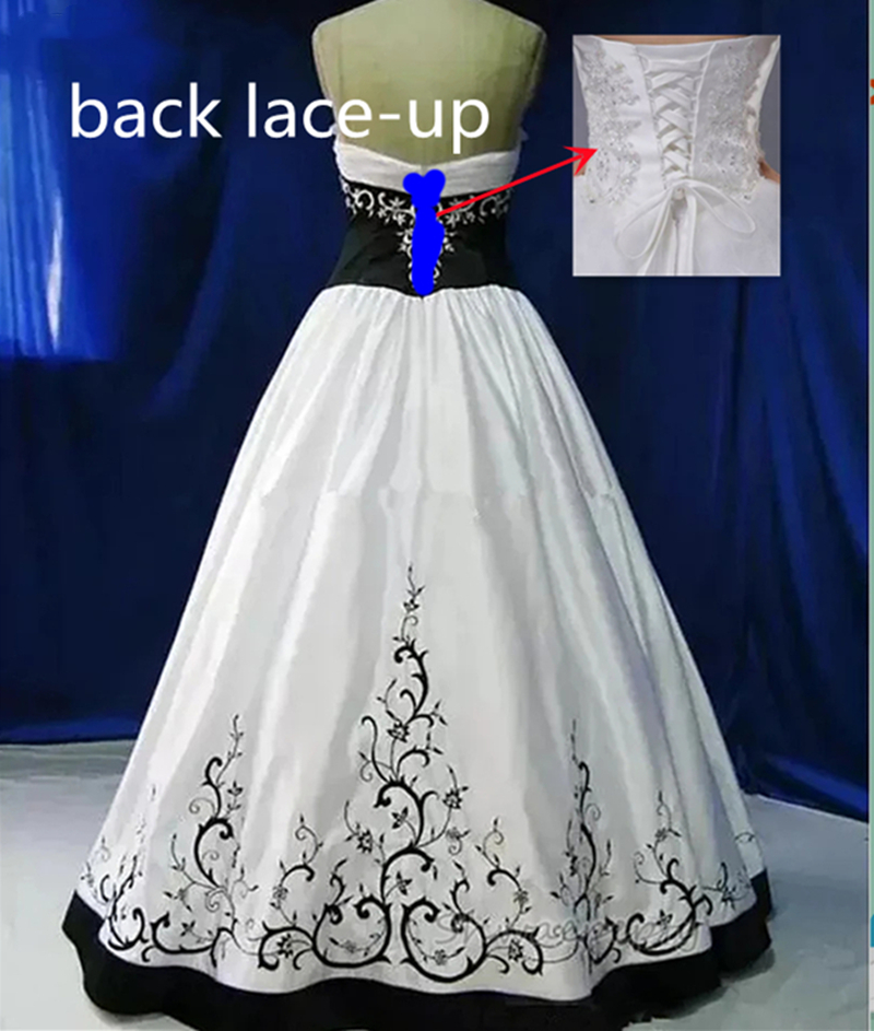 Classic Black And White A Line Wedding Dresses Embroidery Beaded Sweetheart Floor Length Satin Wedding Gown 2024 Vintage Gothic Bride Dress