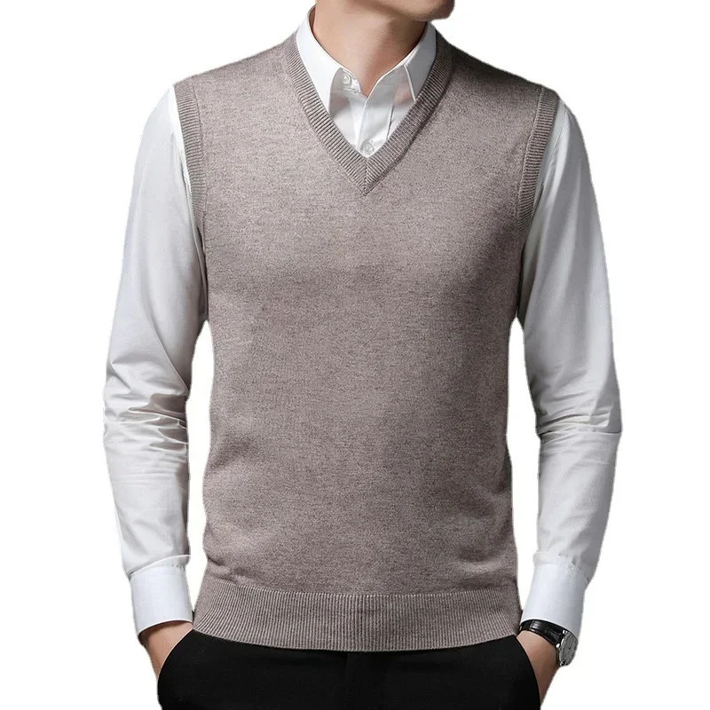 Mens Business Casual Outer Wear Warm Sleeveless Sweater Vest Knitted Tops 241115