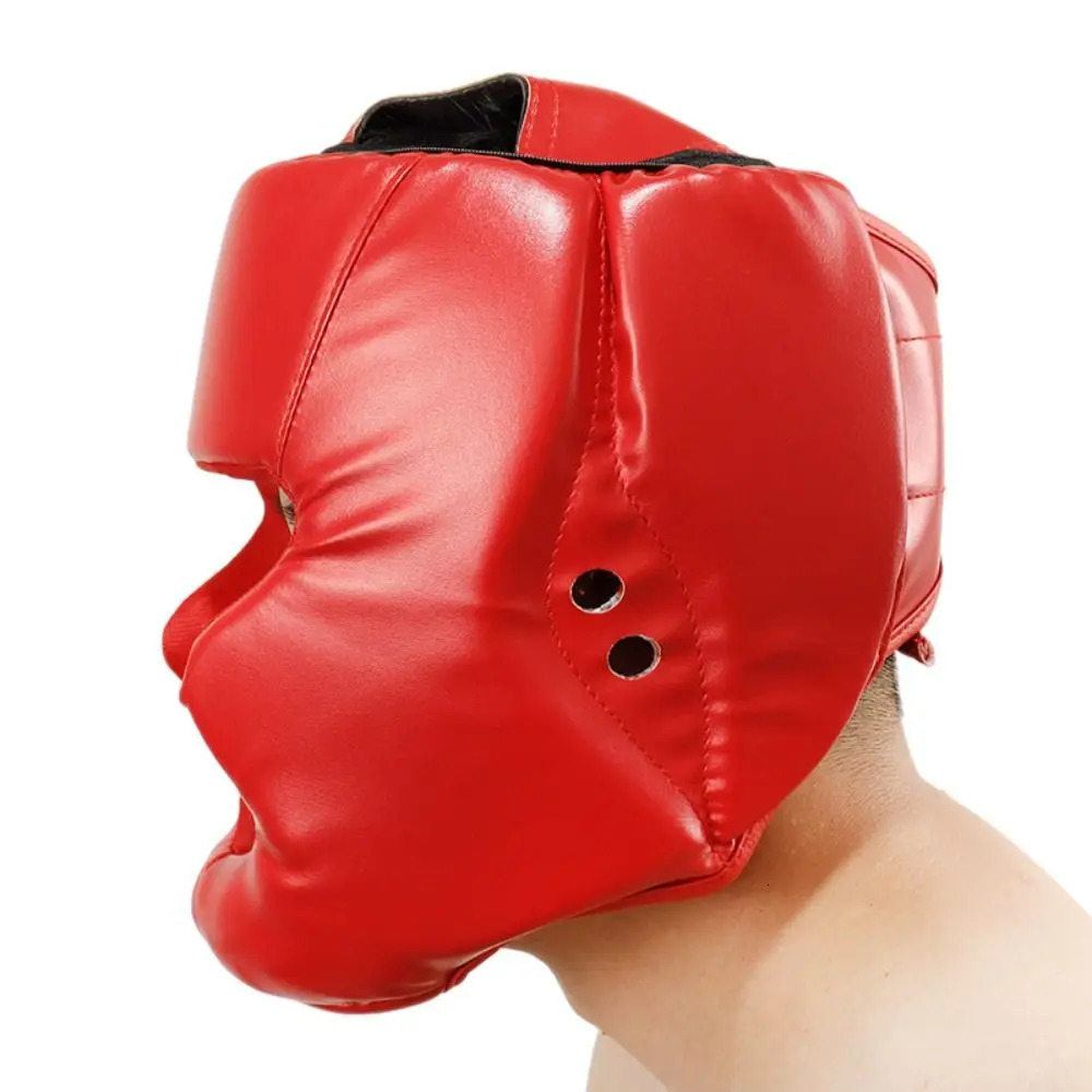 Boxing Helmet Full-Covered PU Leather Headgear for Karate Muay Thai Free Fight Sanda Training Head Guard Adults Kids Equipment 240416