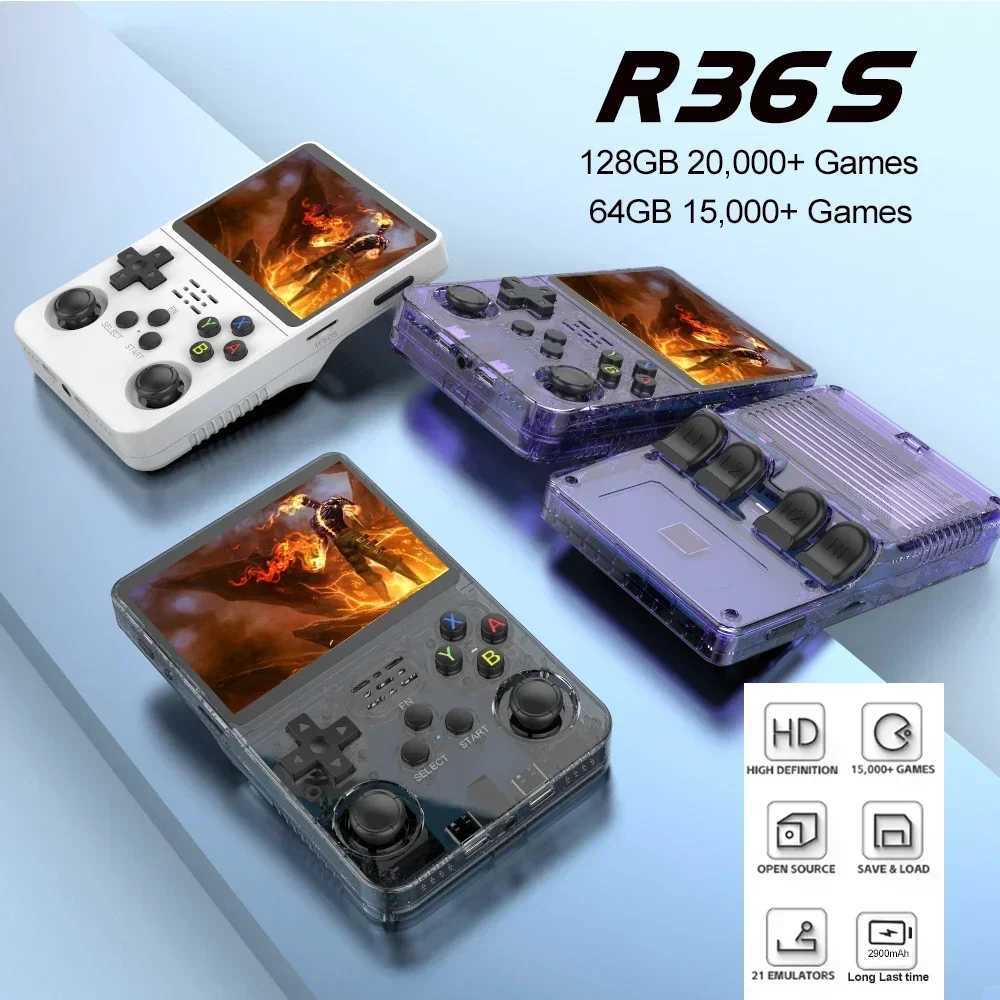 New R36S Retro Handheld Game Console Linux System 3.5-inch IPS Sn Portable Pocket Video Player 64GB 128GB Gaming Childrens Gift Y241115