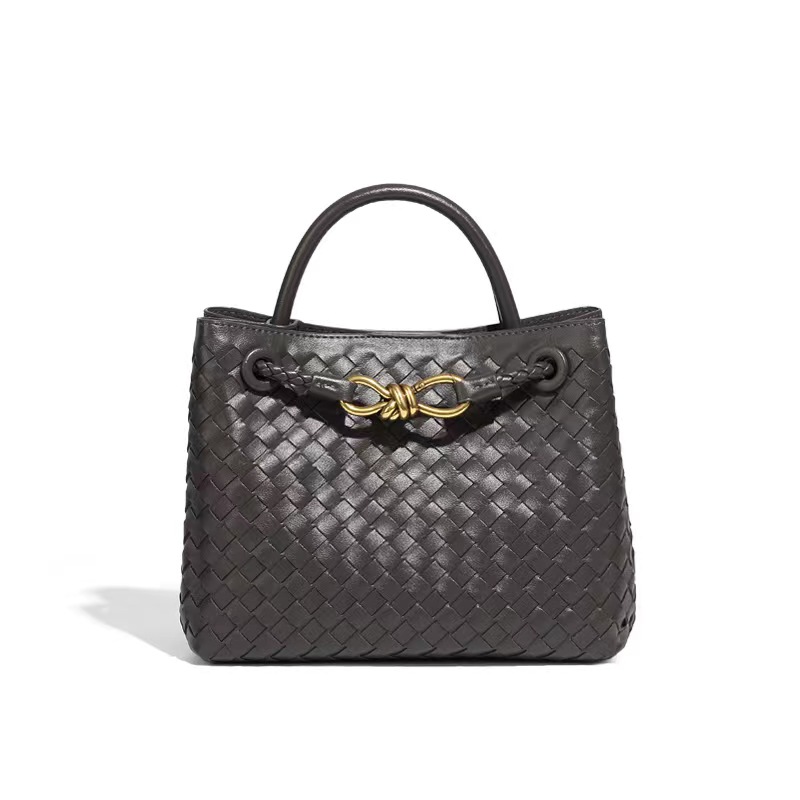 Andiamo Designer Tote Intrecciato Handbag Women Shoulder Crossbody Purses Leather Gold Bow Buckle Weave Drawstring Beach Bag