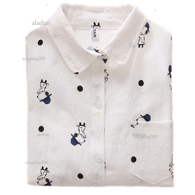 Women Blouses Cartoon Dog Bee Print Tops Female Long Sleeve Plus Size 2Xl 3Xl Shirts Ladies Clothing Cotton Fashion Women Shirts 210315
