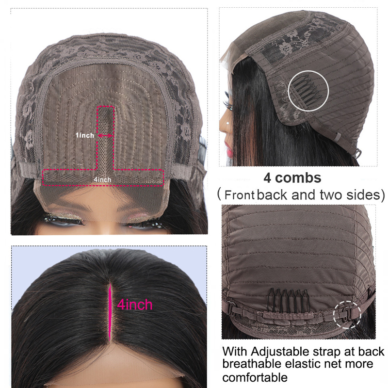 4*4*1 Lace Wig T-Part Wigs Peruvian 100% Human Hair Lace Wigs Mechanism Silky Straight Natural Color 10-30inch