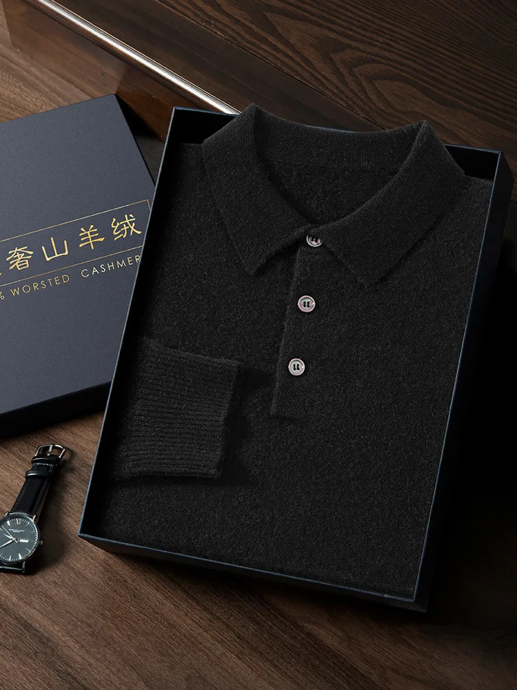 ANGEL Mens Malaysia Polo 100% Cashmere Knitted Pullover Solid Color Sweater AutumnWinter Casual Business Office Jacket 241115