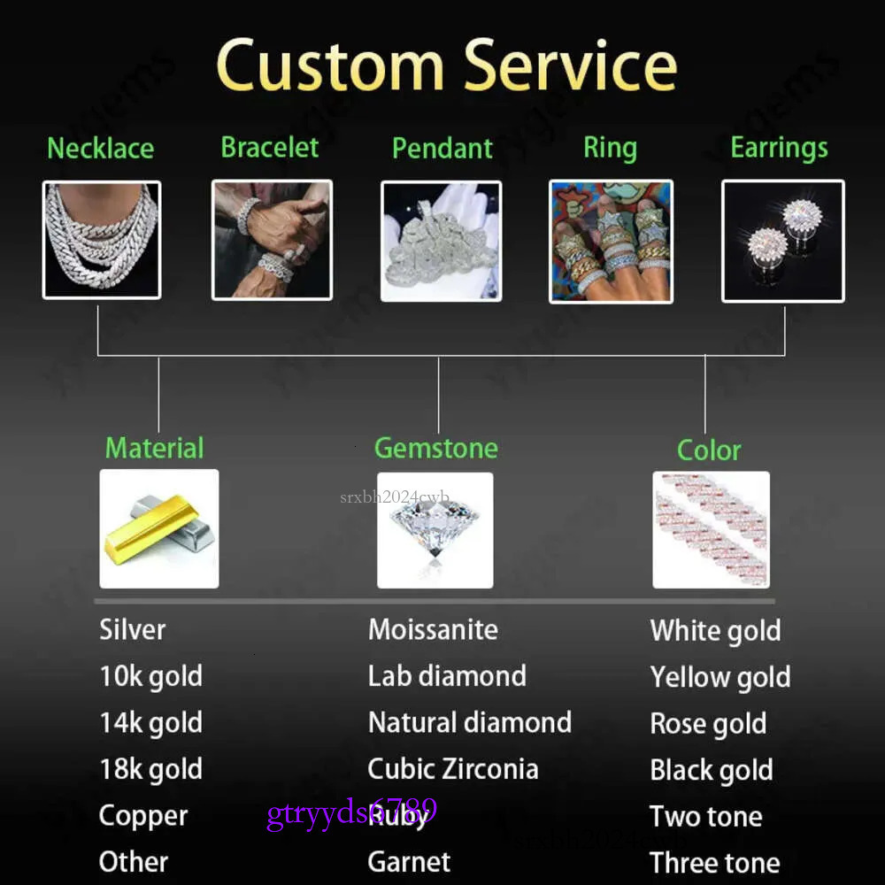 necklace moissanite chain Ready to Ship 18mm 4row Vvs1 Moissanite Gra Certififcates Customized Name Lock Iced Out Miami Cuban k