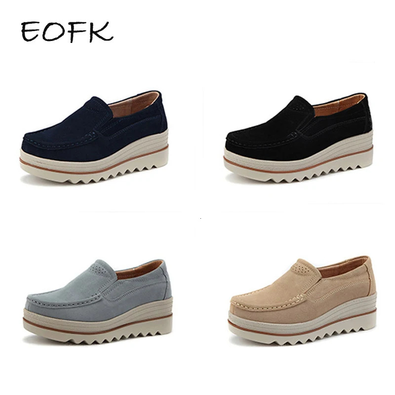 EOFK Spring and Autumn Womens Flat Shoes Womens Genuine Leather Moccasins Casual Round Toe Handmade Platform Shoes 241115