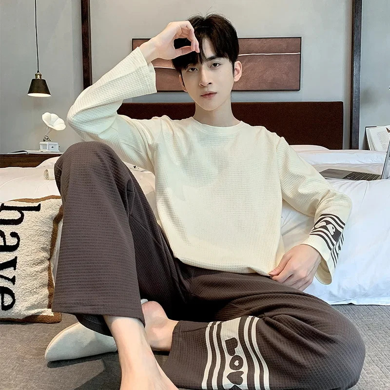 Fashionable n pajama set for men autumn and winter sleep Korean version pajama set for men comfortable and loose casual wear 241112