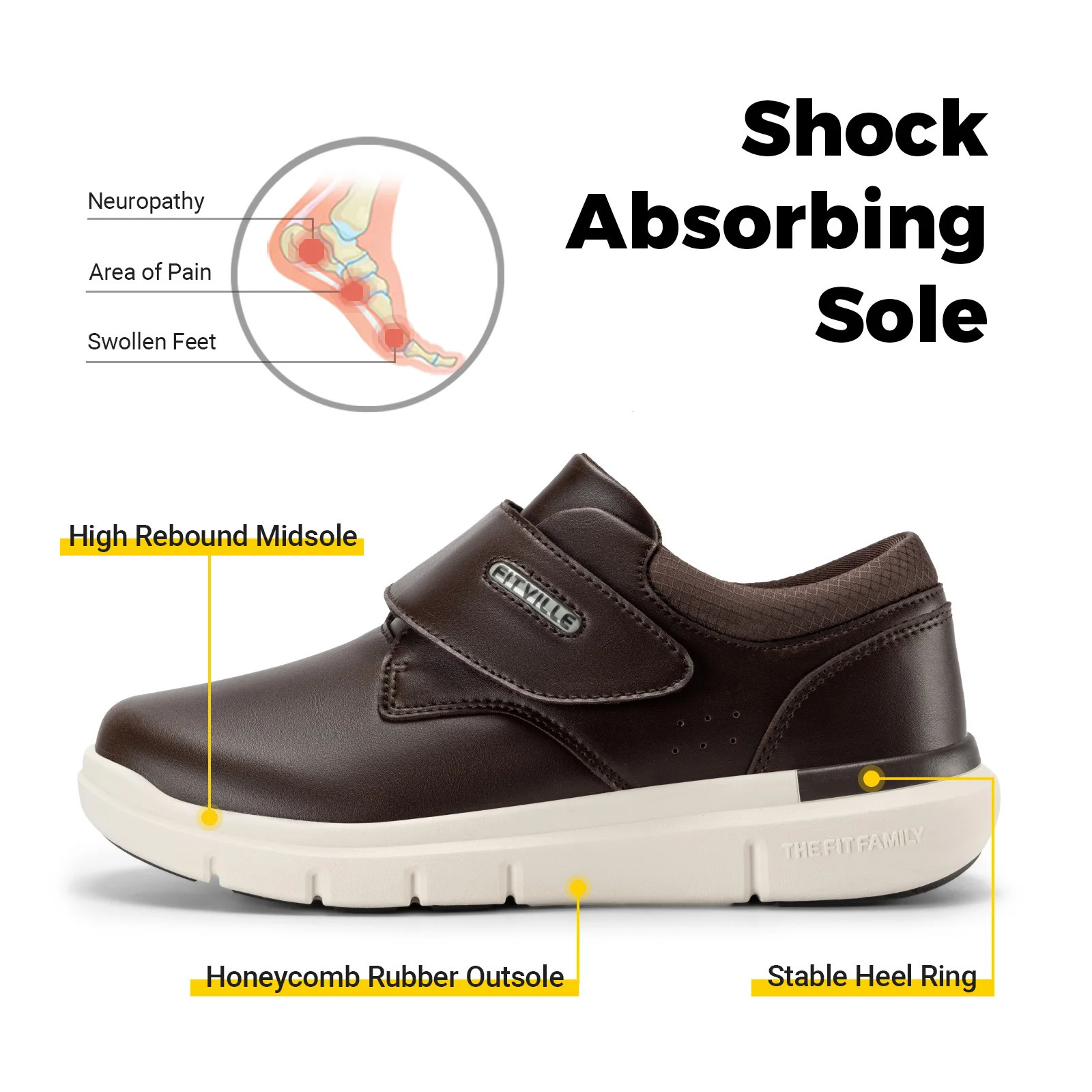 FitVille mens leather shoes diabetes shoes super wide slippery shoes suitable for orthopedic toes Swollen feet antiskid light 241115