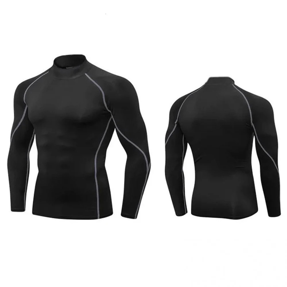 Mens Workout Compression Shirt Turtleneck Long Sleeve Rash Guard Gym Base Layer Athletic Undershirt Gear Sports 241115
