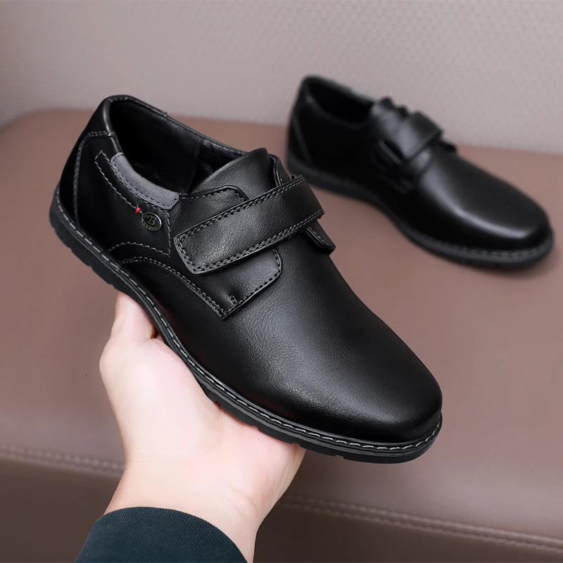 Childrens school black leather shoes denim single shoes spring and summer style breathable British soft boy baby 241115