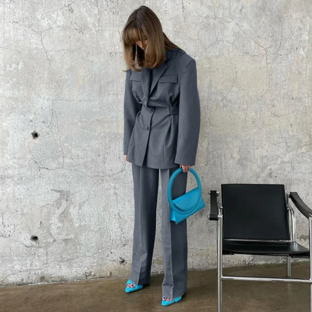 Slow Color Casual Waist Sports Jacket and Pants Set Flip Collar Three Button Womens Two Piece 241115