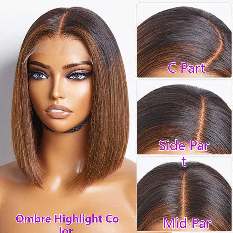 Glueless Double Drawn Straight Bob Wig Human Hair Lace Front Wig Ombre Highlight Raw Vietnamese Hair HD Full Lace Frontal Wigs