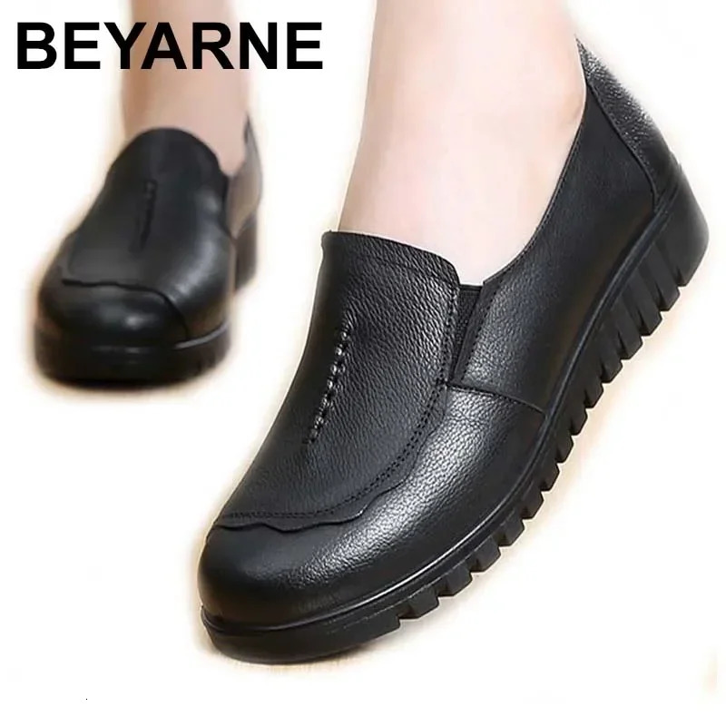 BEYARNEGENUINE Womens Large Leather Shoes 4.5-9 Round Toe er Flat Shoes Womens Hard Wear Lightweight Shoes Spring/Autumn E010 241115