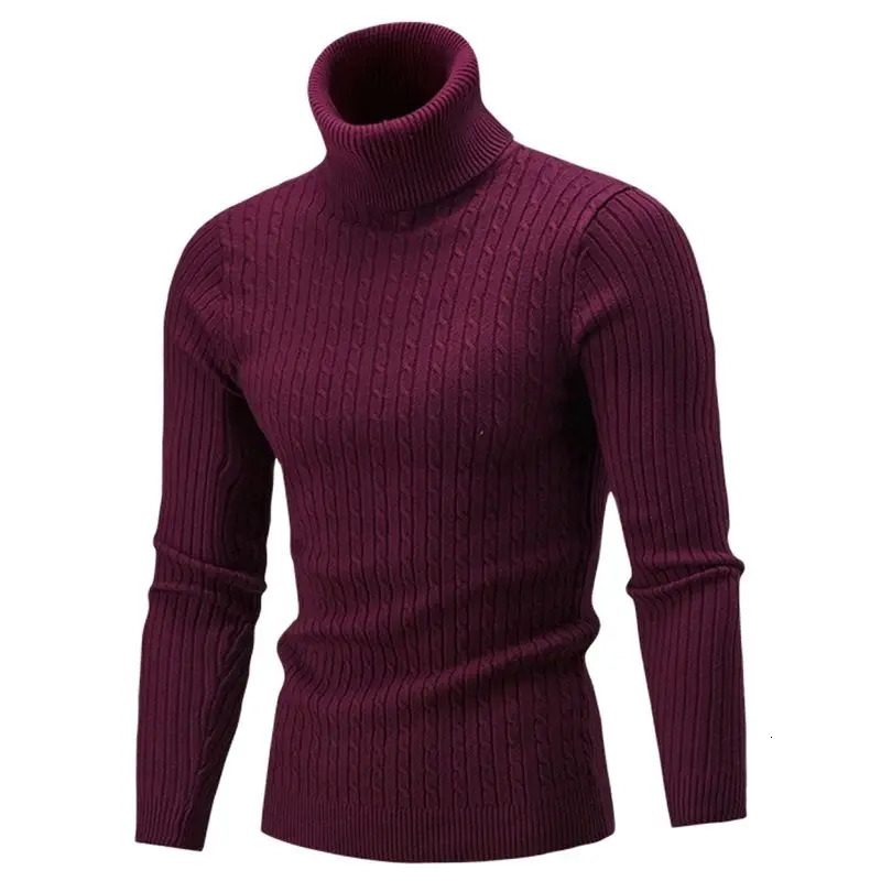 Autumn and winter mens turtle neck sweater mens knitted pull-out ribbed knitted sweater warm mens jumping slim fit casual sweater 241112