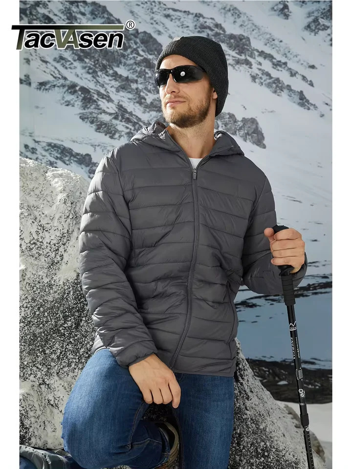 TACVASEN Lightweight Puffer Jackets Mens Quilted Polyester Nylon Jacket Ripstop Quick Dry Hooded Down Insulated Windbreaker Coat 241115
