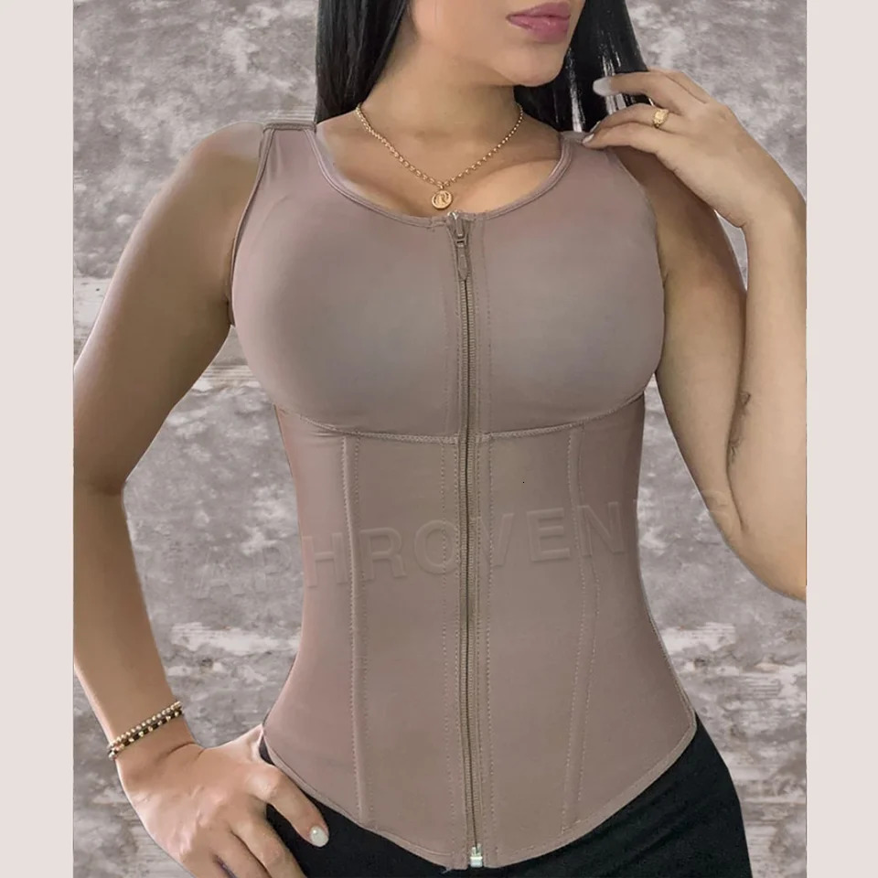 Fajas Colombianas Women Front Zipper and Hook-eyes inside Waist Trainer Tops Slimming Shaper Vest Belt Flat Belly Corset 241115