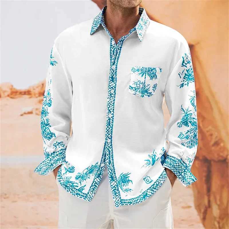 Men's Casual Shirts 2024 Mens Party Fashion Comfortable Long sleeved Shirt 3D Printed Lion HD Animal Flip Collar Button S-6XL Top 240416