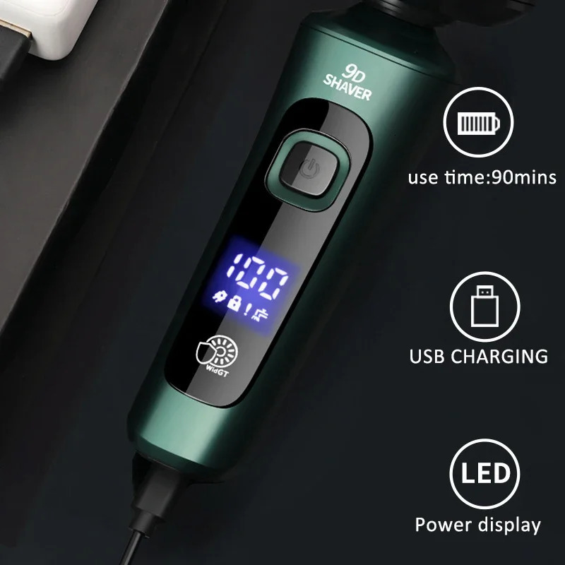 Green Smart Electric Shaver LCD Digital Display Three-head Floating Razor USB Rechargeable Washing Multi-function Beard Knife 241115