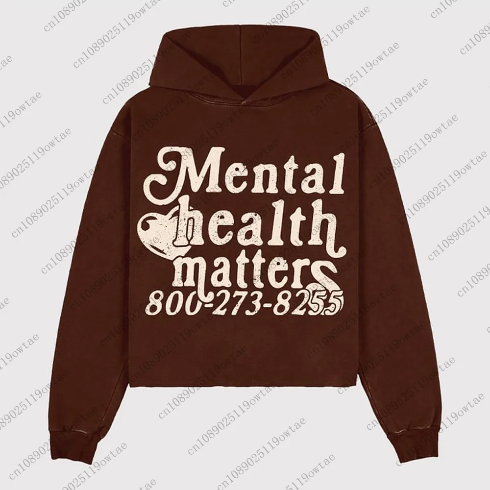 Mental Health Matters Graphic Print Pullover Hoodie Mens Oversized Street Trend Style Hoodie Causal Sweatshirt For