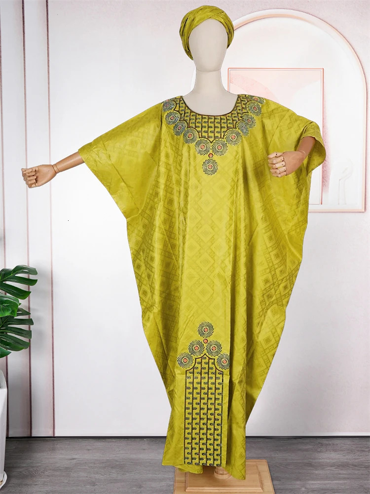 African Traditional Dresses For Woman Dashiki Bazin Outfits Africa Clothes Plus Size Long Dress Nigerian Turban 241116