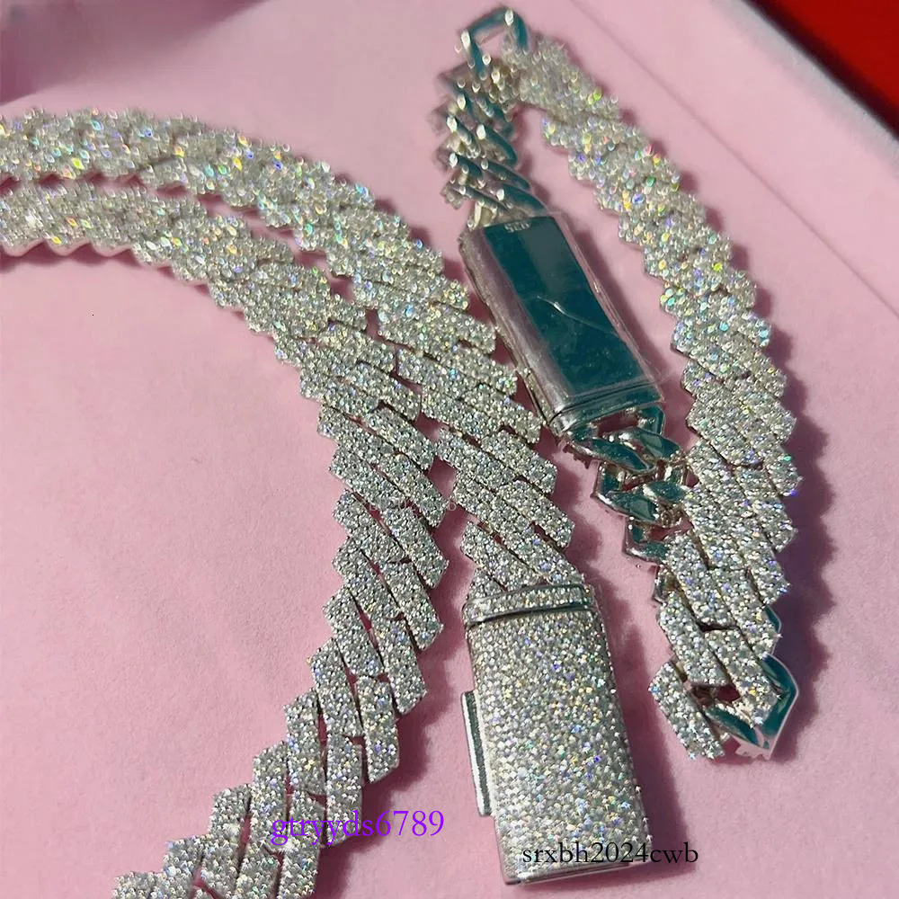 fashion Moissanite dias bracelet pass dia hip hop jewelry vvs stone Shiny 2row womens 14mm sterg sier necklace