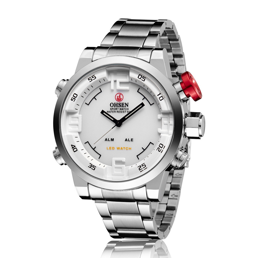 Trendy Men's Fashion Luminous LED Dual Movement Double Display Three Hands Quartz Men's Watch Thickness 15mm Dial Diameter 46mm Quality Fine