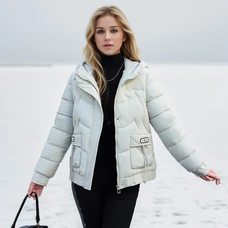 Women Down Cotton Padded Jacket Korean Loose Hooded Coat Elegant Female Parkas Winter Plus Size Outwear 241115