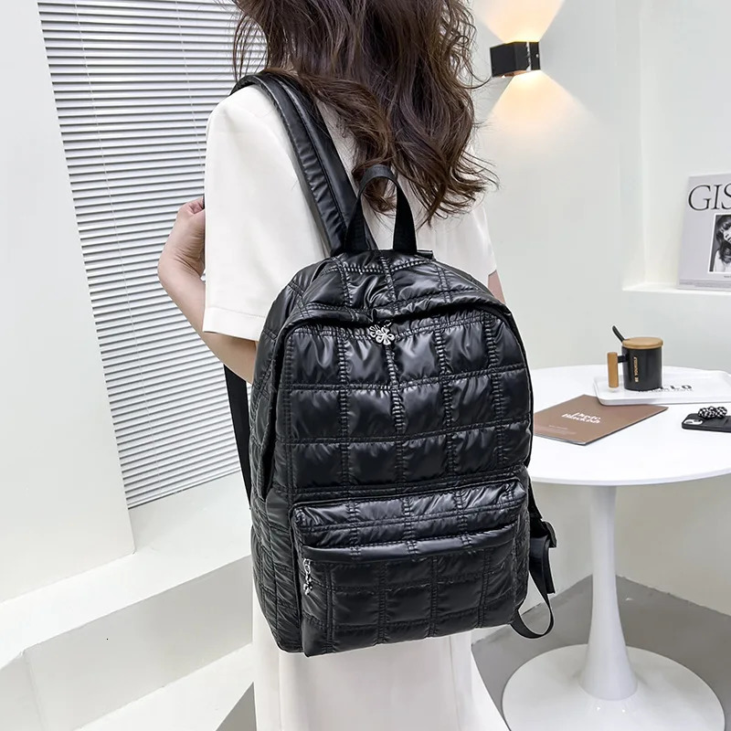 Casual Female Backpack Fashion Women School Bag Rucksack Large Capacity Space Cotton Quilted Plaid Travel Shoulder Bags For Girl 241115