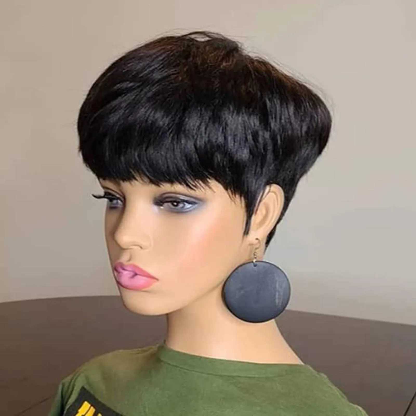 10 inch female black short wig synthetic natural fake hair to replace womens daily hairstyle W241116
