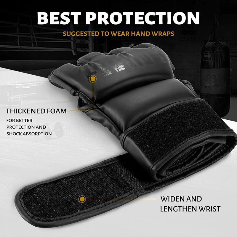 FIVING Half Finger Boxing Gloves PU Leather MMA Fighting Kick Boxing Gloves Karate Muay Thai Training Workout Gloves Men 241116