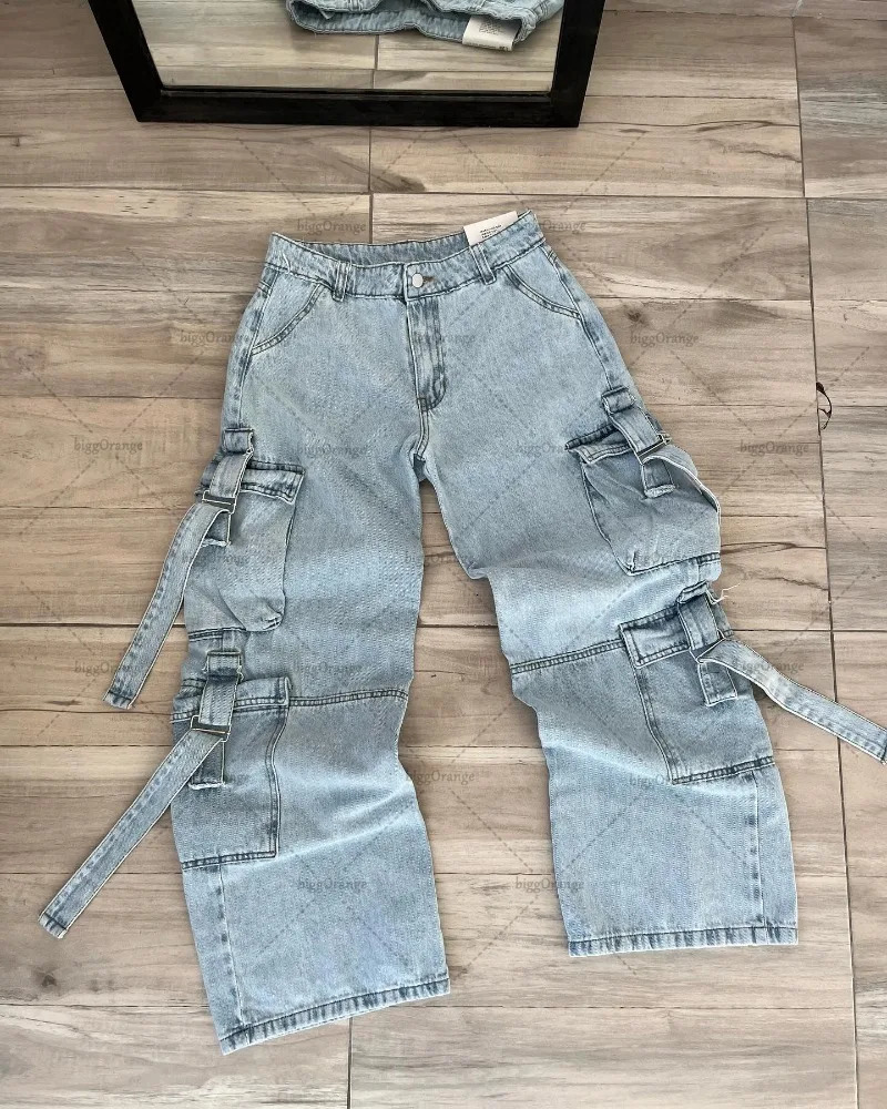 Y2K Harajuku Retro Washed Oversized Jeans Punk Multipocket Personality Straight Casual Trouser Versatile Trendy Clothing 241115
