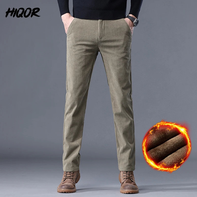 HIQOR winter thick warm Corduroy sports pants mens wool casual straight loose track 241115