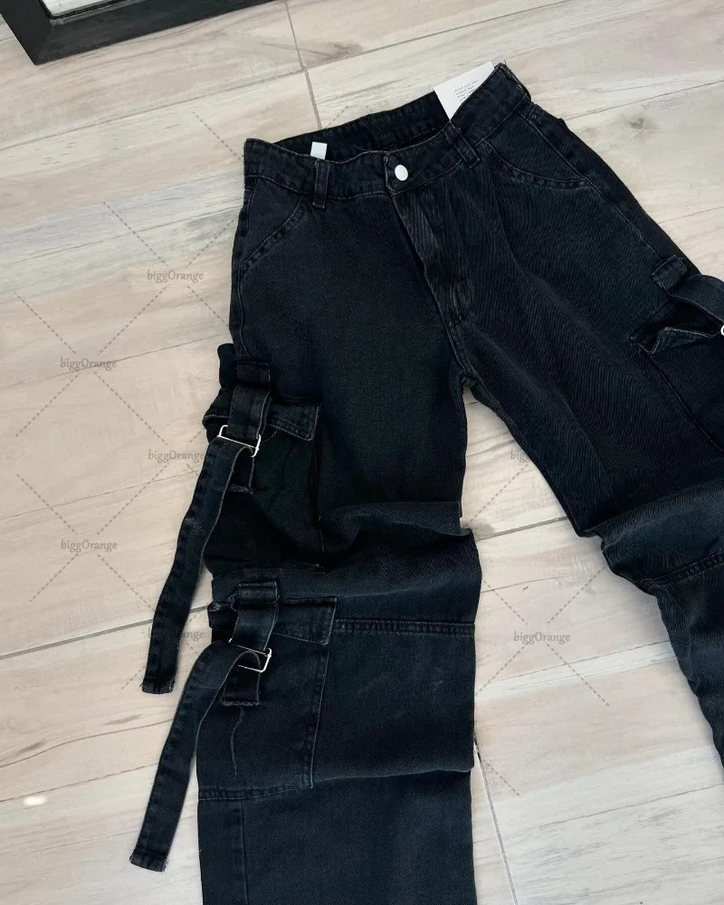 Y2K Harajuku Retro Washed Oversized Jeans Punk Multipocket Personality Straight Casual Trouser Versatile Trendy Clothing 241115