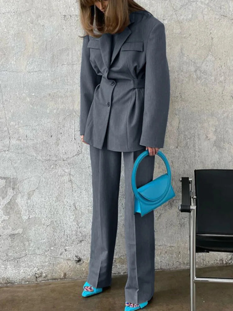 BZVW Office Womens Two Piece Set Collar Single Chest Waist Jacket and Cassel Pants Autumn 25A8967 241115