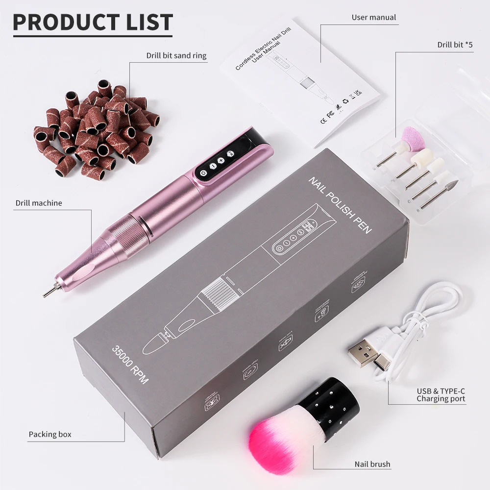 35000RPM Rechargeable Portable Nail Drill Machine Wireless Nail Drill Pen Nail File Polishing Pen Suitable For Home Nail Salons 241115