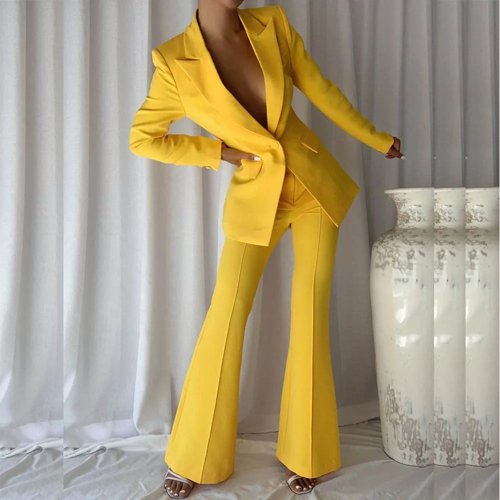 Solid color womens set one button top lapel jacket highquality formal office y 2piece pants 241115