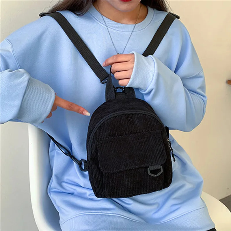 Solid Color Mini Backpack Corduroy Small Backpacks Simple Casual Student Bookbags Traveling Rucksack Fashion Women Soulder Bag y241115