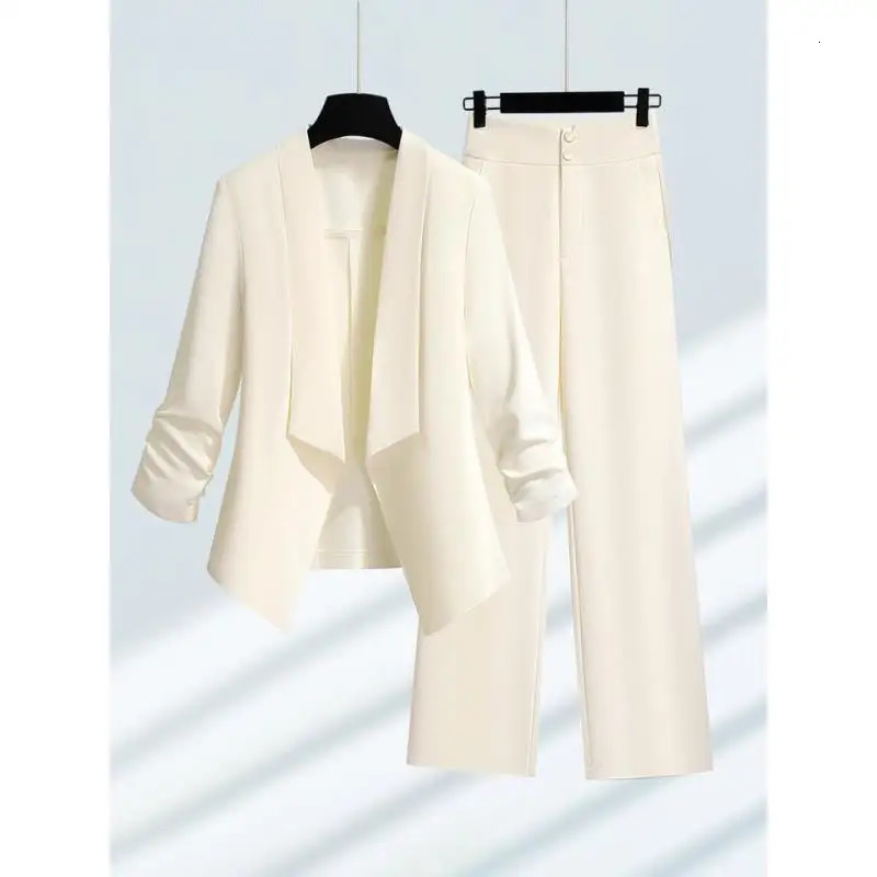 Womens Spring and Summer Green Jacket Pants Two Piece Set Office Elegant Thin Trouser Work Clothes 241115