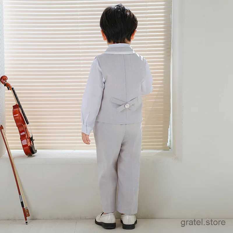 Suits Children Summer 1Year Birthday Photography Suit Flower Boys Vest Pants Bowtie Ceremony Costume Kids Evening Party Wedding Dress