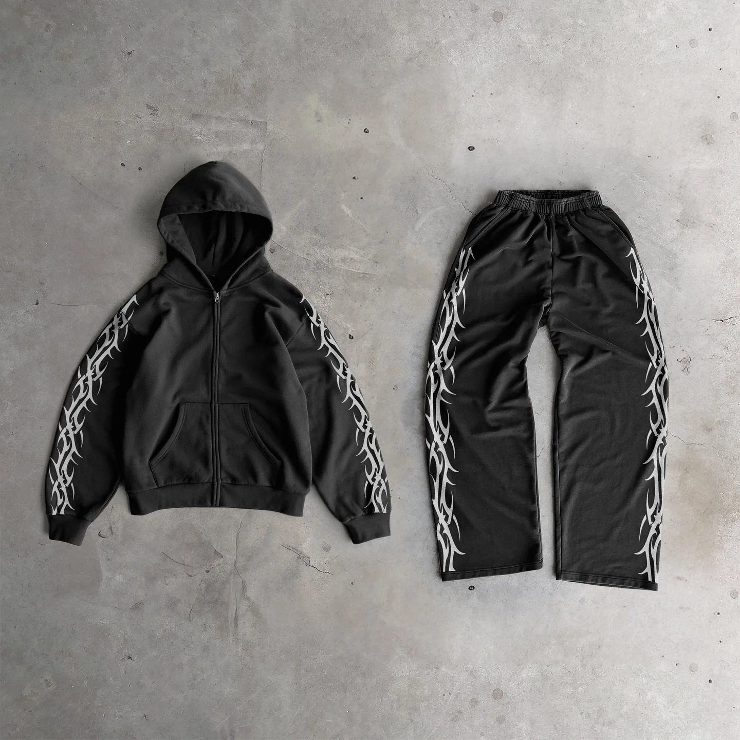 Y2k Vintage Drawstring Casual Bilateral Printing Sports Pant Street Autumn Winter Set Print Hooded Men Sweatshirts 241115