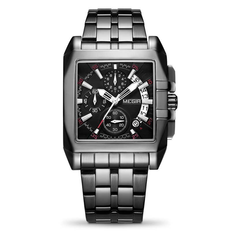Men's Watch Trendy Multifunction Chronograph Steel Strap Cross Border Quartz Men's Watch Thickness 12mm Dial Diameter 40mm Single Folding Bu
