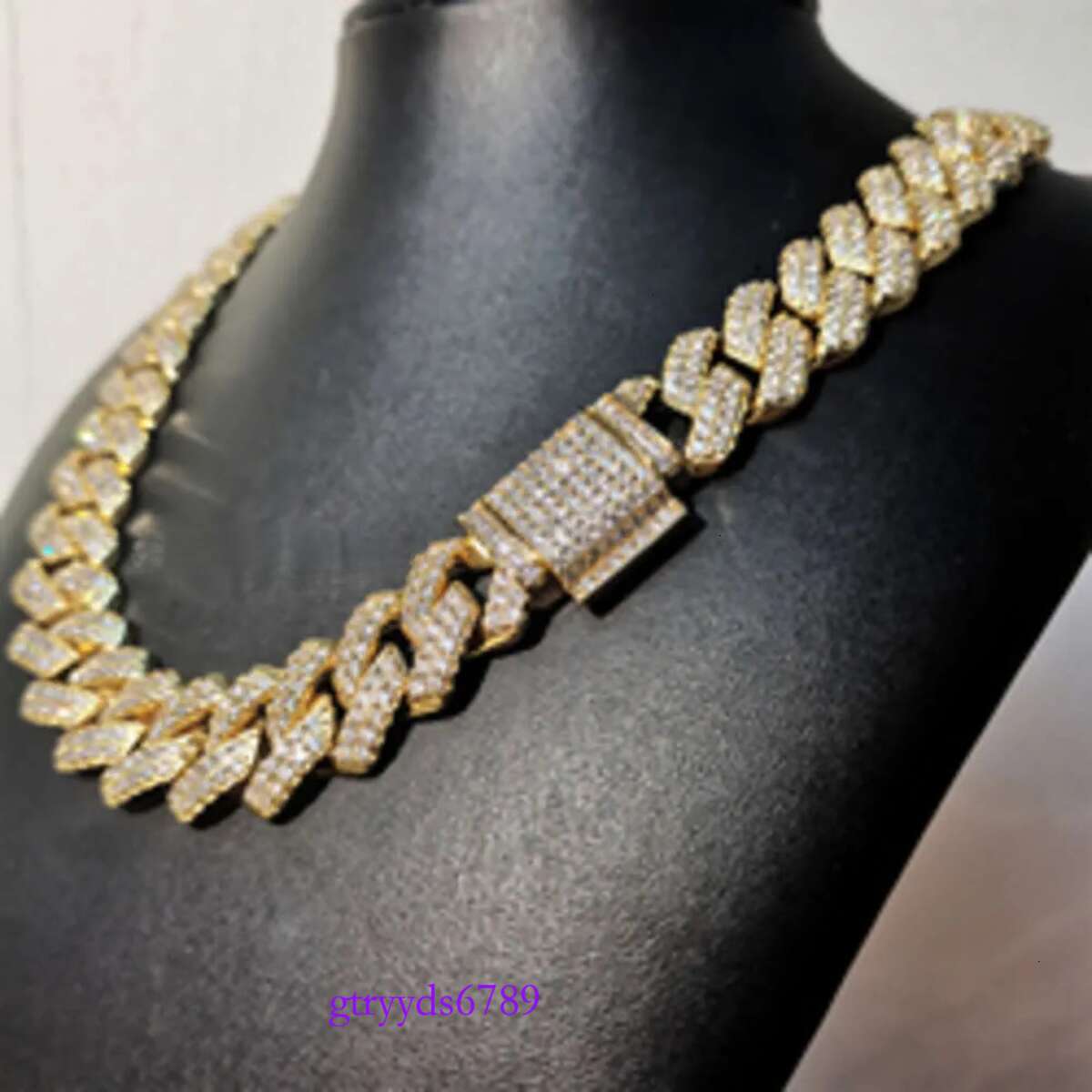 necklace moissanite chain 14k Gold Plated Cz Iced Out Dia Hip Hop Jewelry Necklace Cadena Cubana Men Cuban k Chain