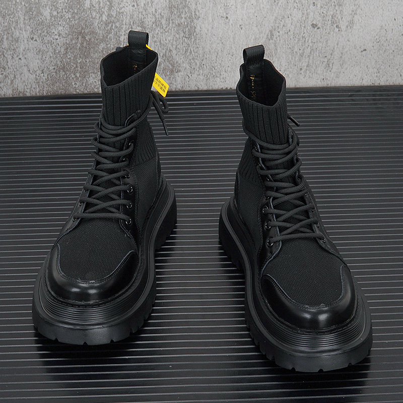 Street Style Thick Sole Man Fashion Sock For Men Breathable Height Increased High Top Male Platform Boots Green Black