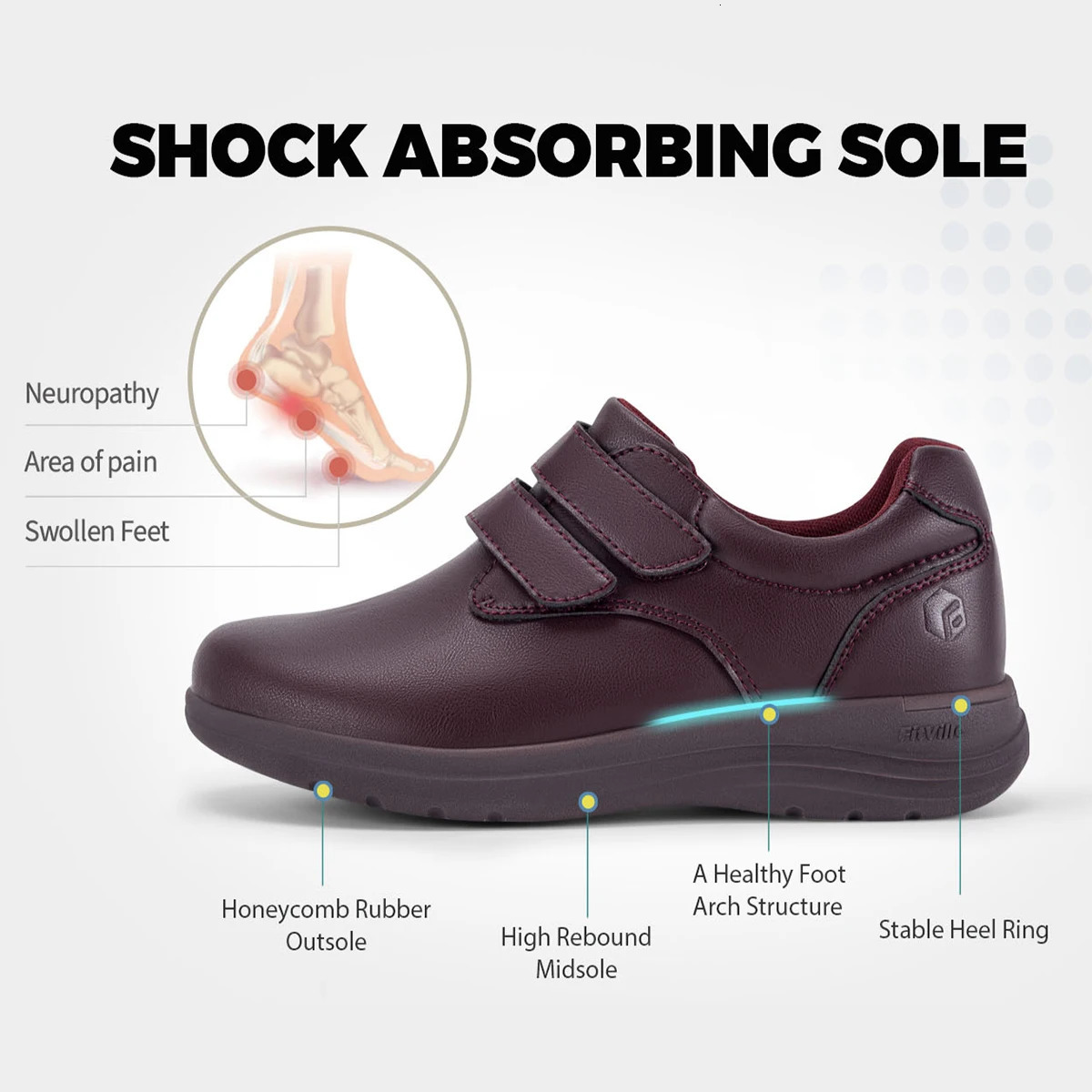 FitVille Leather Womens Shoes diabetes Shoes Ultra wide Slipping Walking Shoes Womens Swollen Foot Belt Arch Support 241115