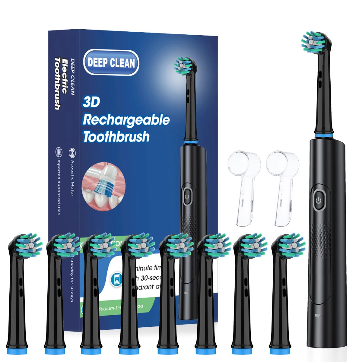 Rotating electric toothbrush 3 modes 2-minute smart timer 8 heads and 2 covers rechargeable USB oral care 241116