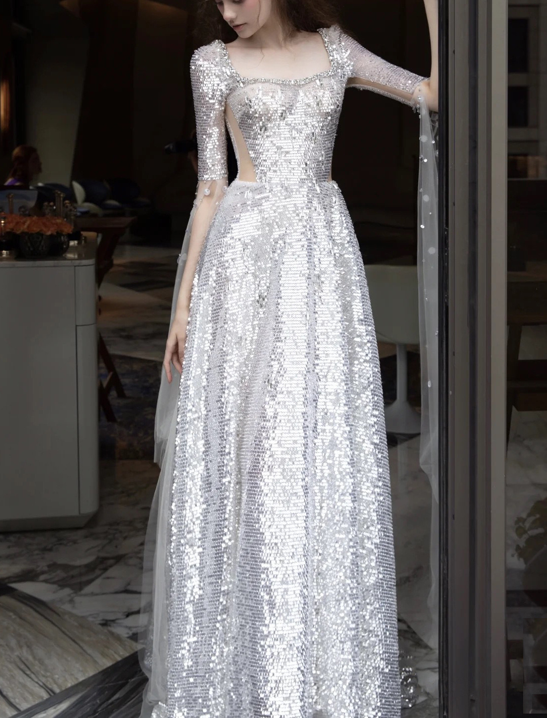 2024 bling Plus Size Mermaid Wedding Dress for Bride Bridal Gowns beach Long Sleeves Pearls sequined princess Wedding Gowns for African Black Women Gi