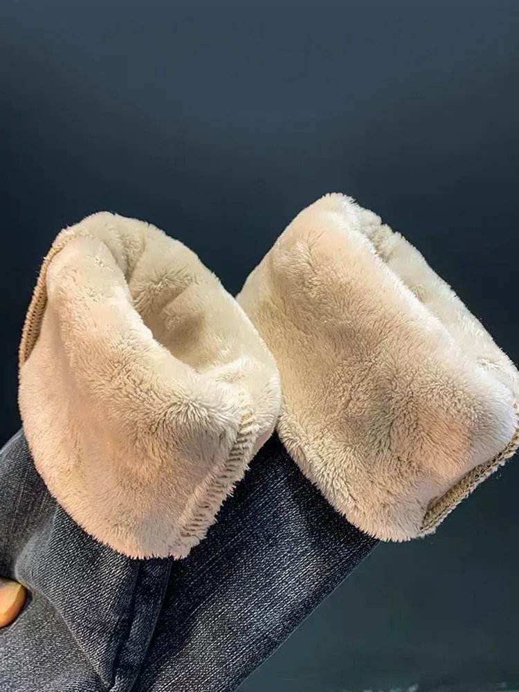 Winter Lambwool Womens Slim Pencil Jeans Warm High Waist Leggings Vaqueros Casual Moms Fleece Thicken Denim Pants Snow Velvet 241115