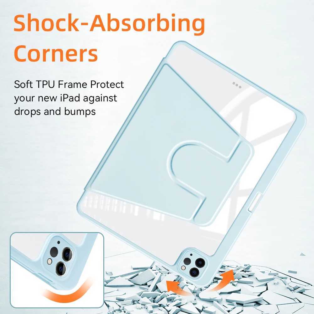 High Quality 360 rotating iPad case suitable for 2024 Air M2 Pro M4 iPad 10.9 Mini 6 10.2 7/8/9/10 10th generation Pro 11 12.9 tablet cover O241115