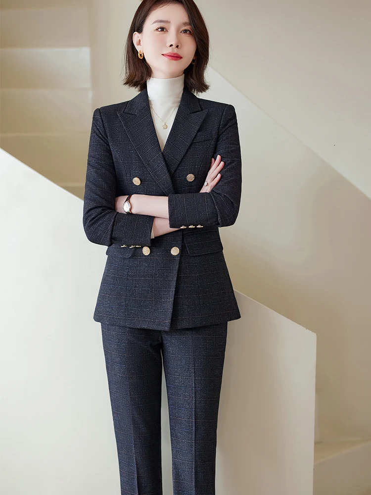 Autumn Winter Red Coffee Blue Black Womens Pants Set Business Work Clothes Plain Jacket and Trouser 2piece 241115
